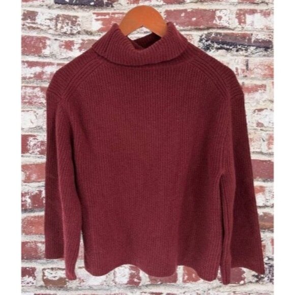 J.Crew Relaxed Turtleneck Oversized Ribbed Wool Cashmere Burgundy - Picture 1 of 8